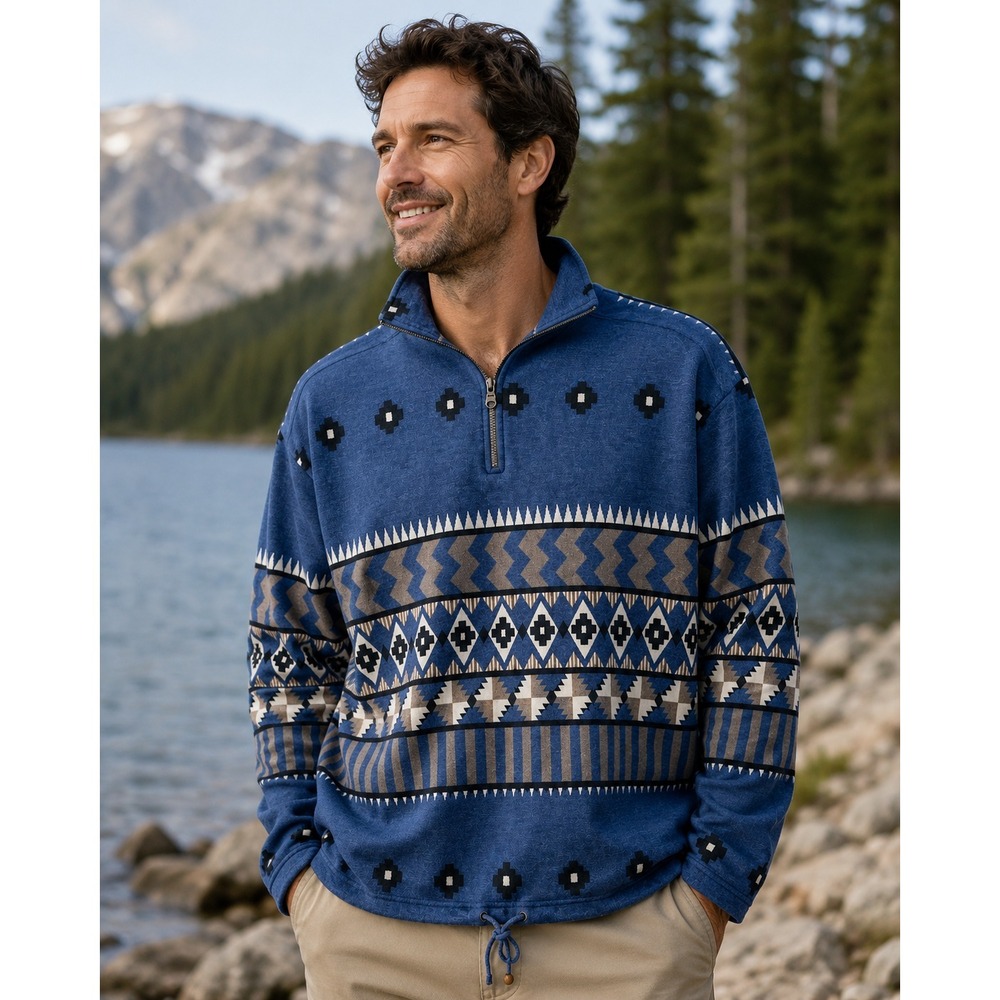 Vintage LIMOUSINE CLASSIC Men's XL Cotton 1/4 Zip Pullover Southwestern Tribal